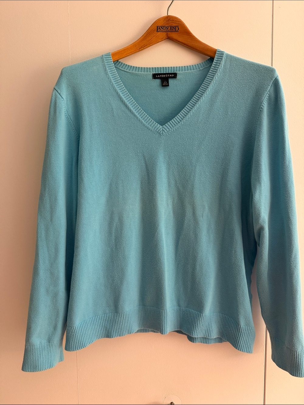 Lands' End Women's V-Neck Sweater in Aqua Blue